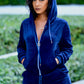 Unruly Women's Velvet Hoodie Suit - Navy Blue