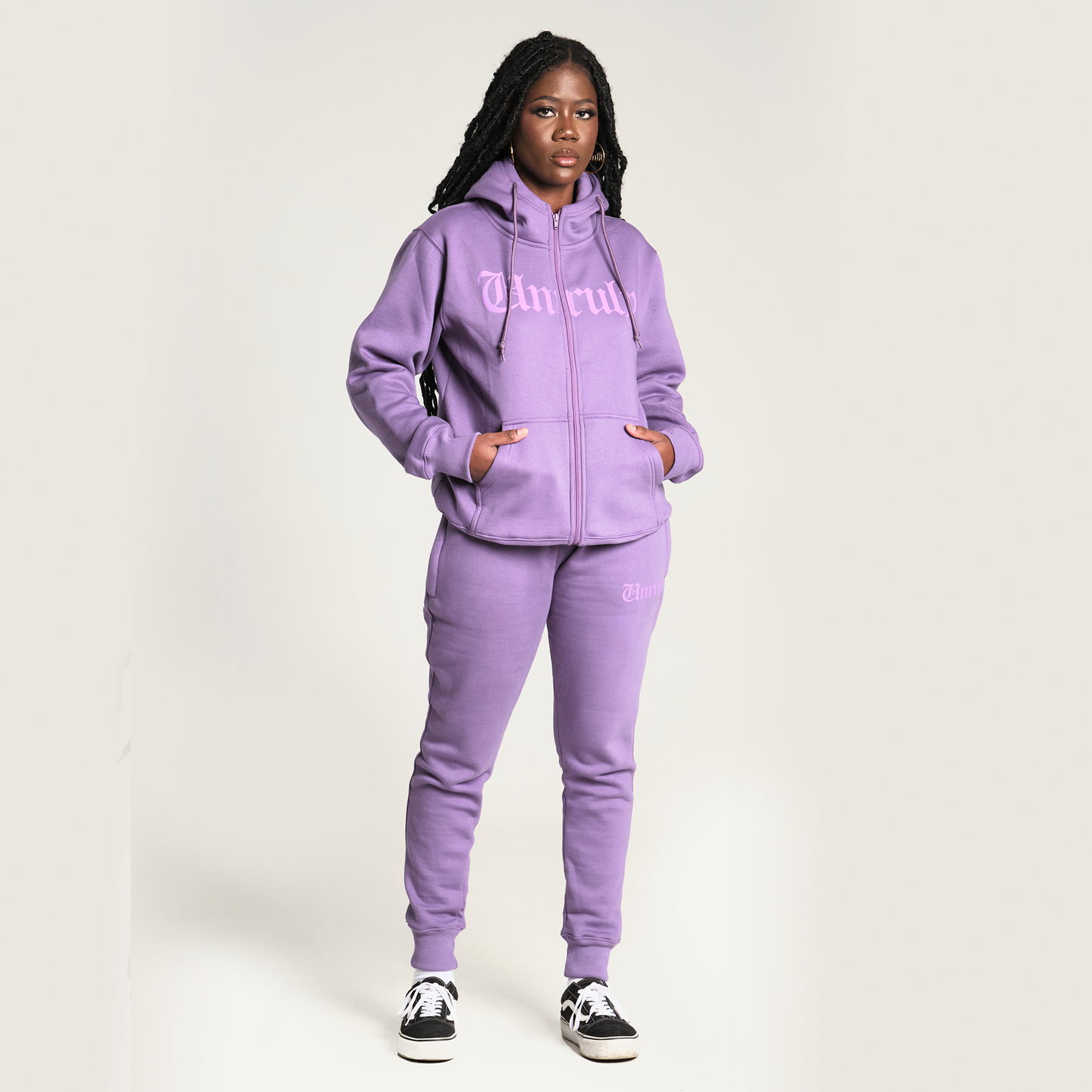 Unruly Zipper Hoodie Jogger Suit - Purple